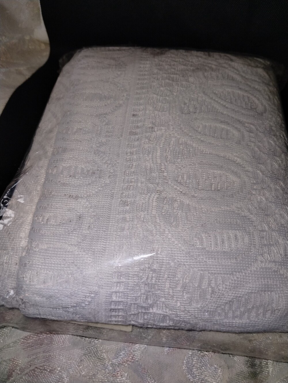 White Lace And Polyester Tablecloth ,New In Bag , 64" X 104" Oblong
